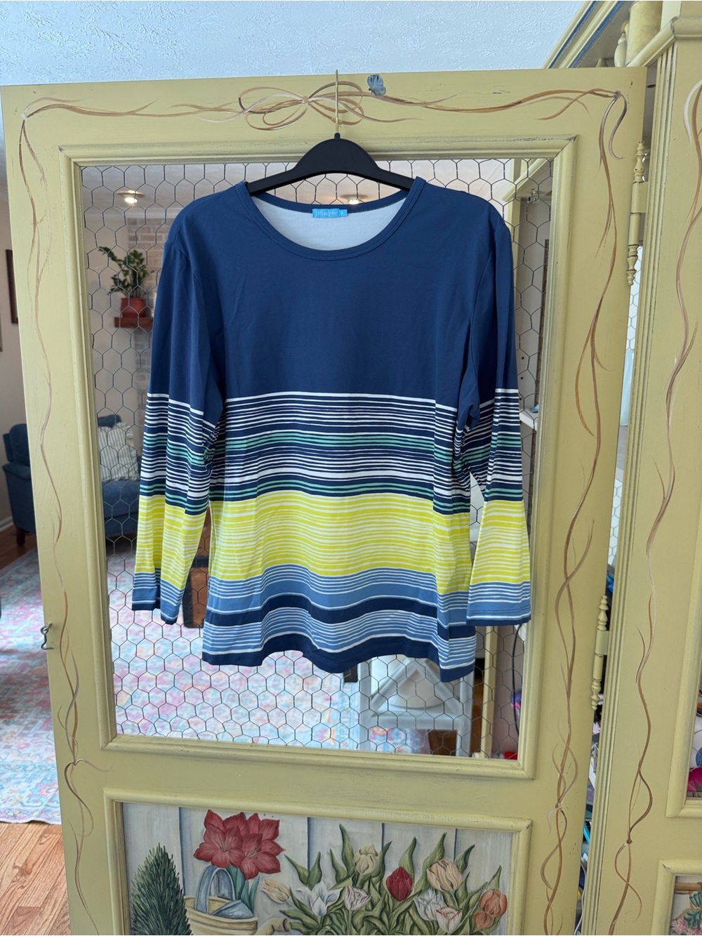 J. McLaughlin Navy, White, Blue & Yellow Striped Long-Sleeve Tee